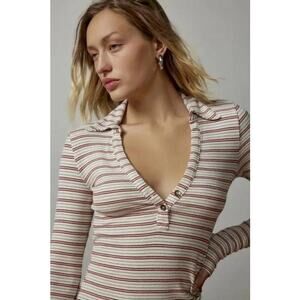 NWOT BDG Urban Outfitters Taylor Polo Top Ivory Red and Grey Stripes Size Small